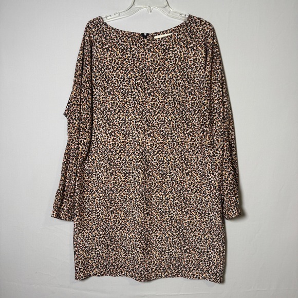 LOFT Dresses & Skirts - Ann Taylor LOFT Large Leopard Print Shift Dress Womens Brown Animal Long Sleeve